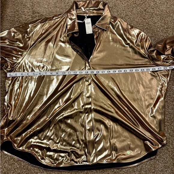 Anthropologie Metallic button down shirt. Color Cooper size 2X - Picture 3 of 3